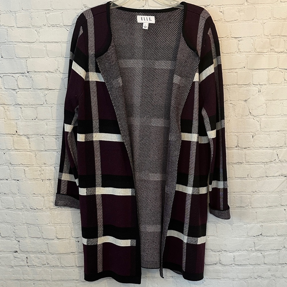 Elle Women's Plaid Cardigan - Deep Berry  and Black with sparkle
